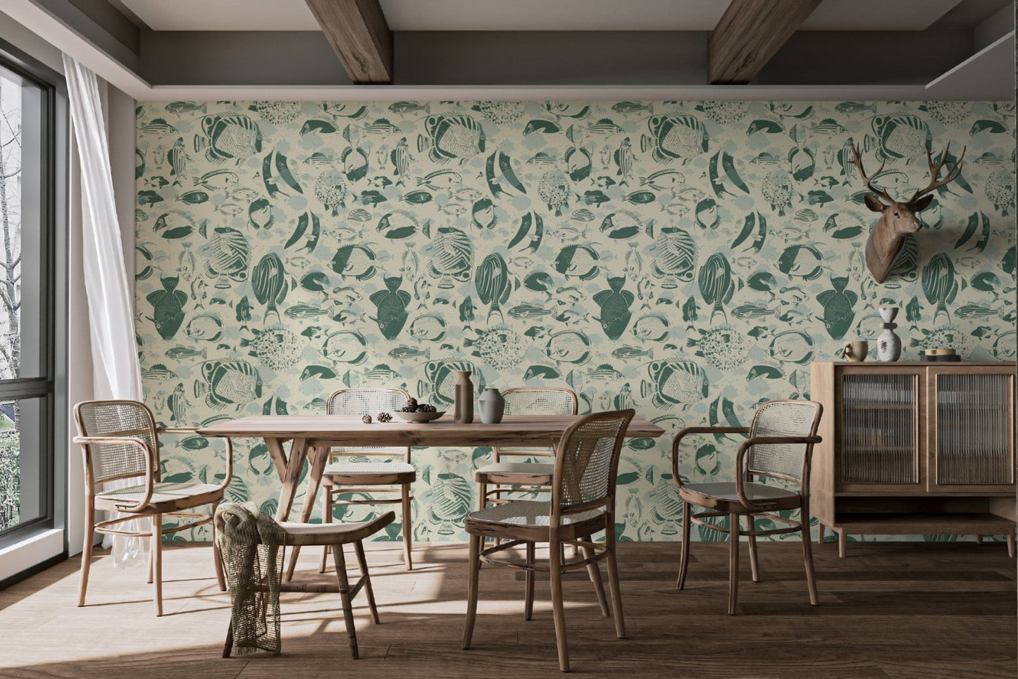 Dynamic Marine Mosaic Wall Mural Design, AN47