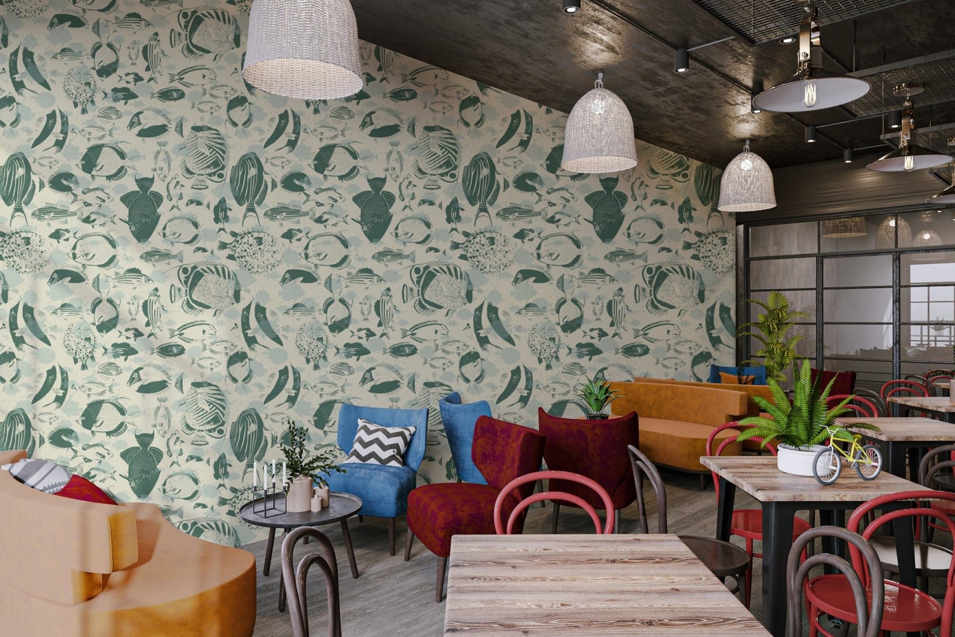 Sophisticated Marine Mosaic Pattern Wallpaper, AN47