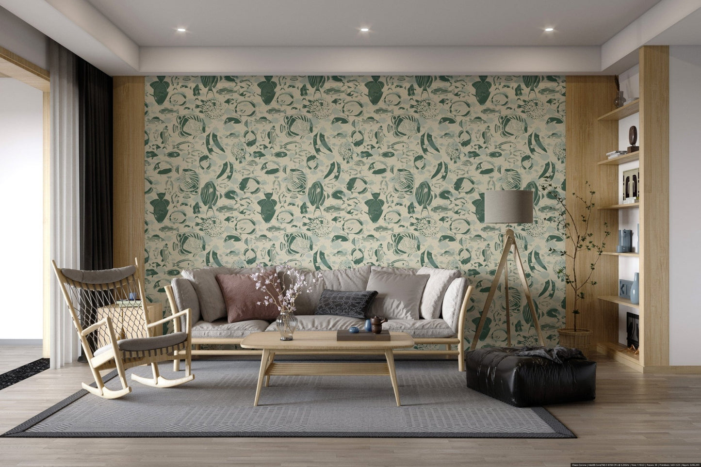 Elegant Marine Mosaic Pattern Wallpaper Mural, AN47