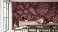 Dining room featuring Maroon Bloom Abstract Wall Mural in blush contrast