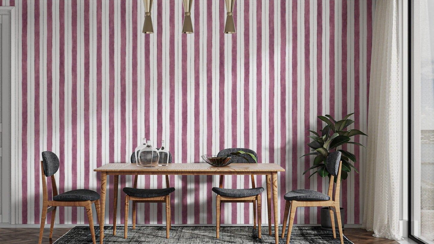 Maroon bold vertical striped wallpaper

