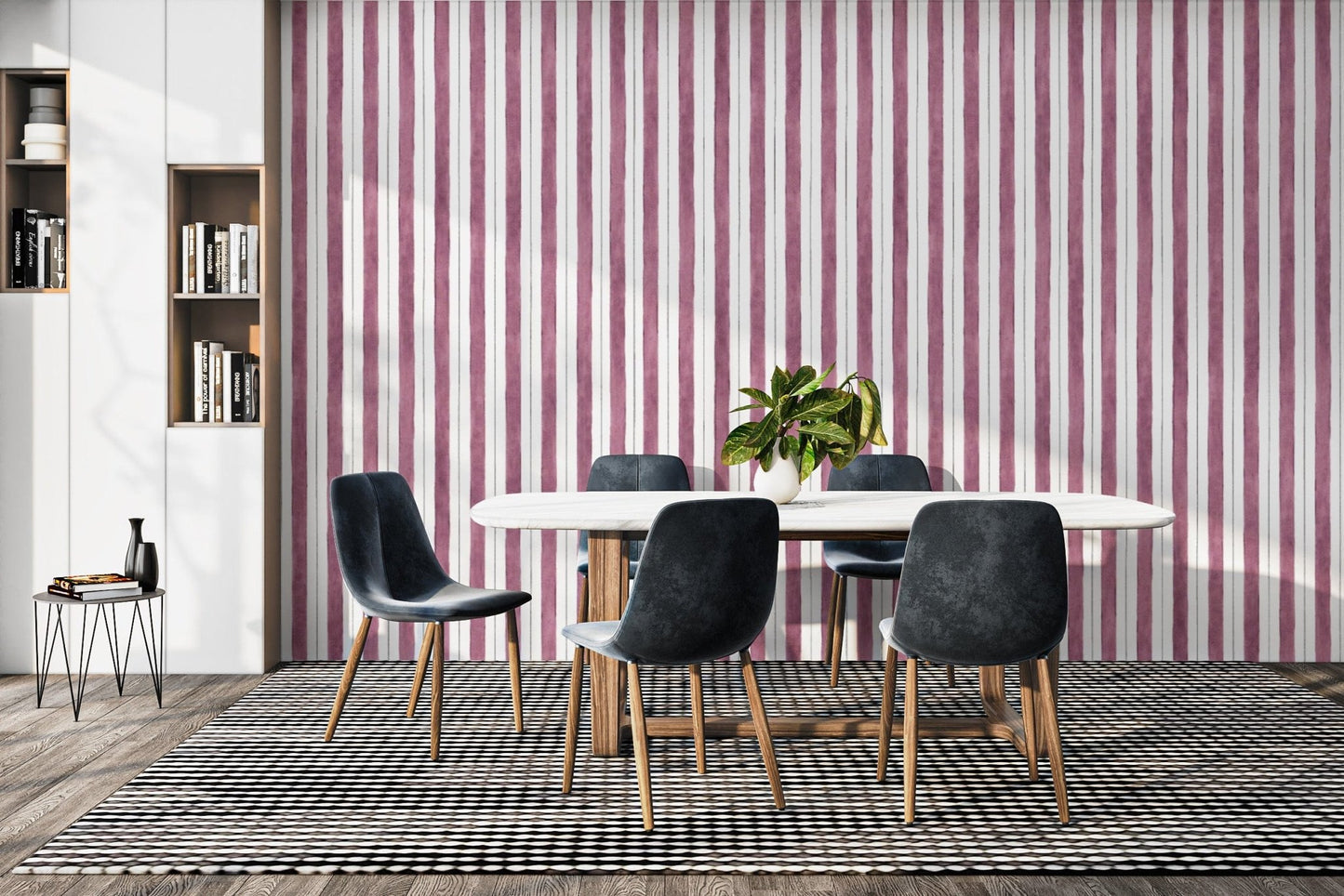 Vertical maroon striped wallpaper pattern
