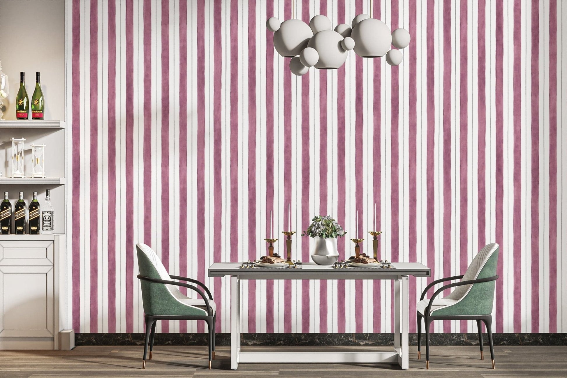 Classic maroon and white striped wallpaper
