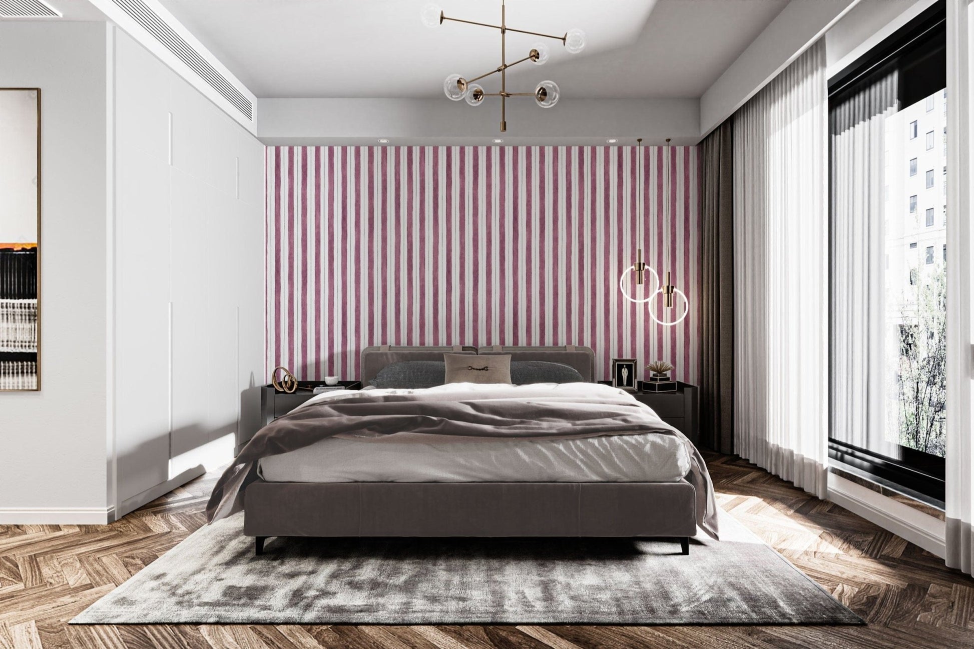 Elegant maroon vertical striped wallpaper

