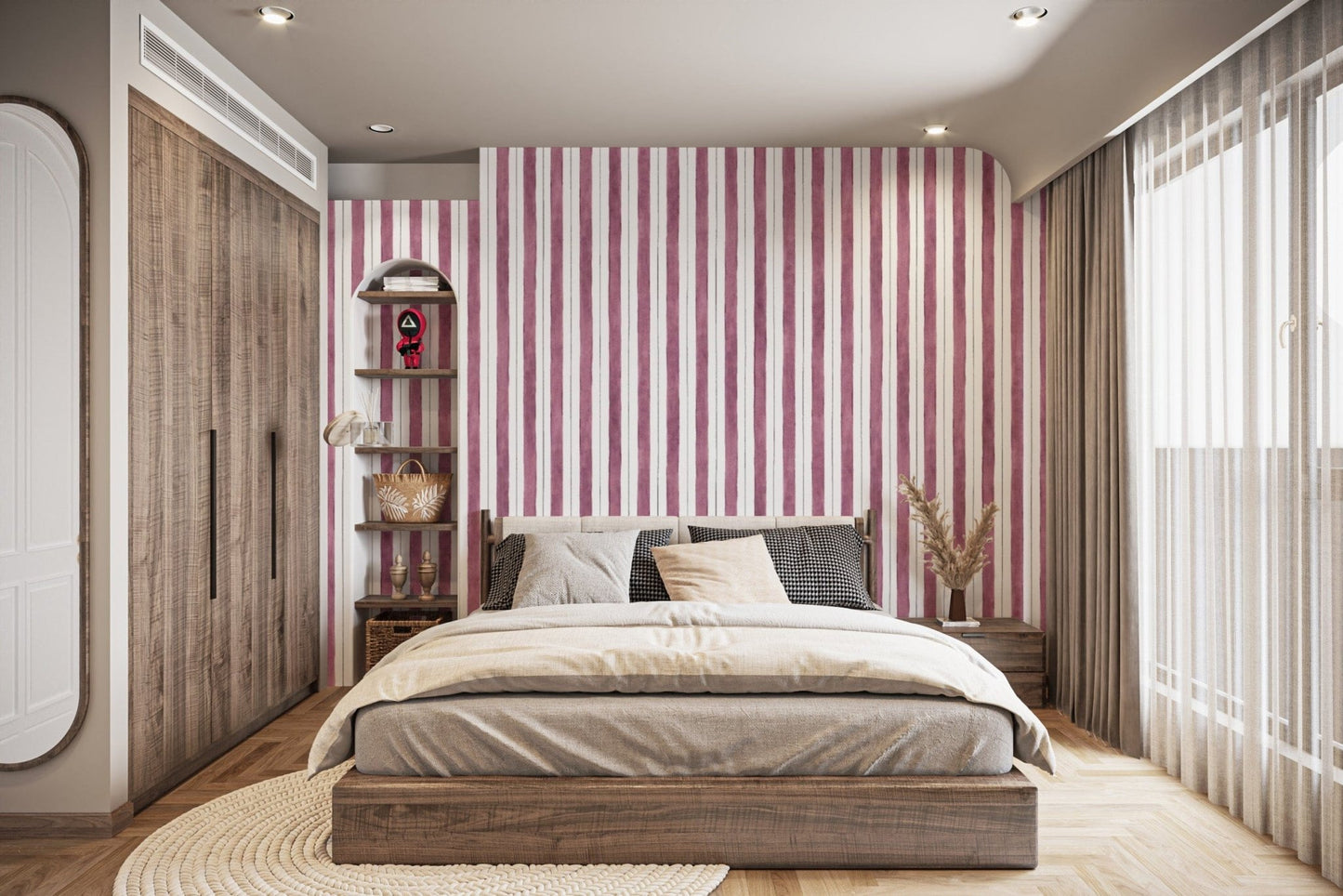 Vibrant maroon bold striped wall décor
