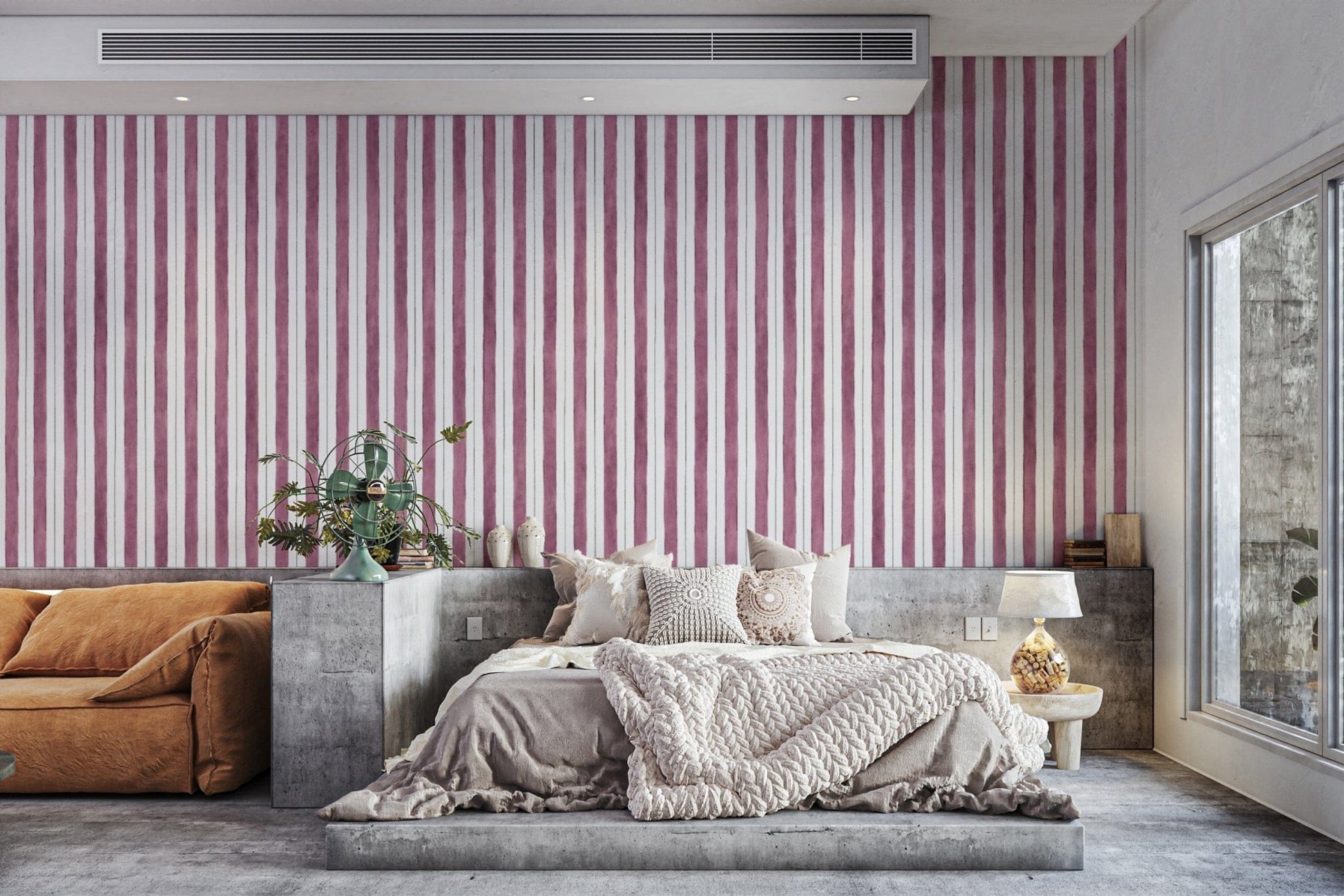 Contemporary maroon stripe wallpaper
