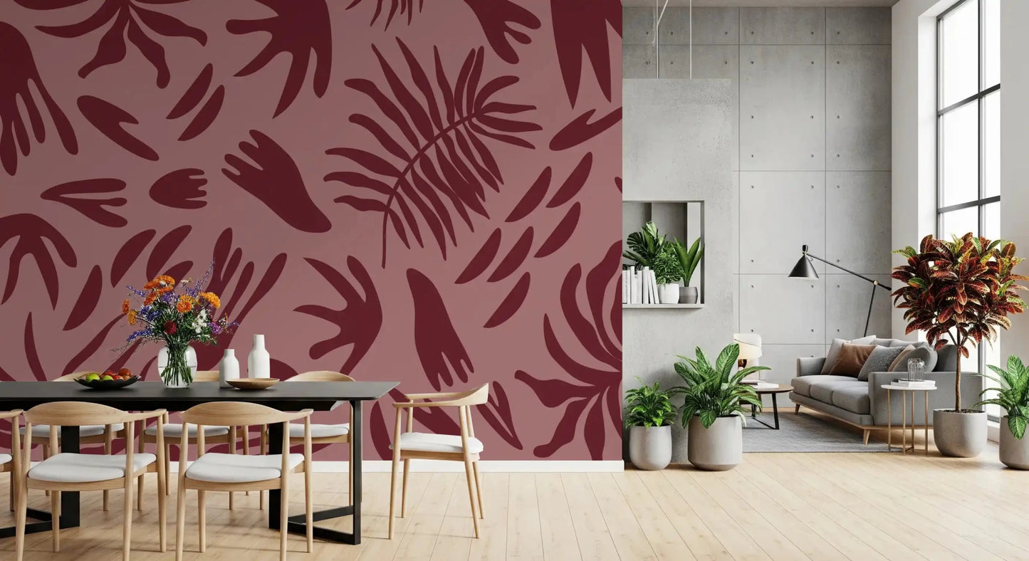 Dining area wall with Maroon Botanical Rhythm in blush maroon tones