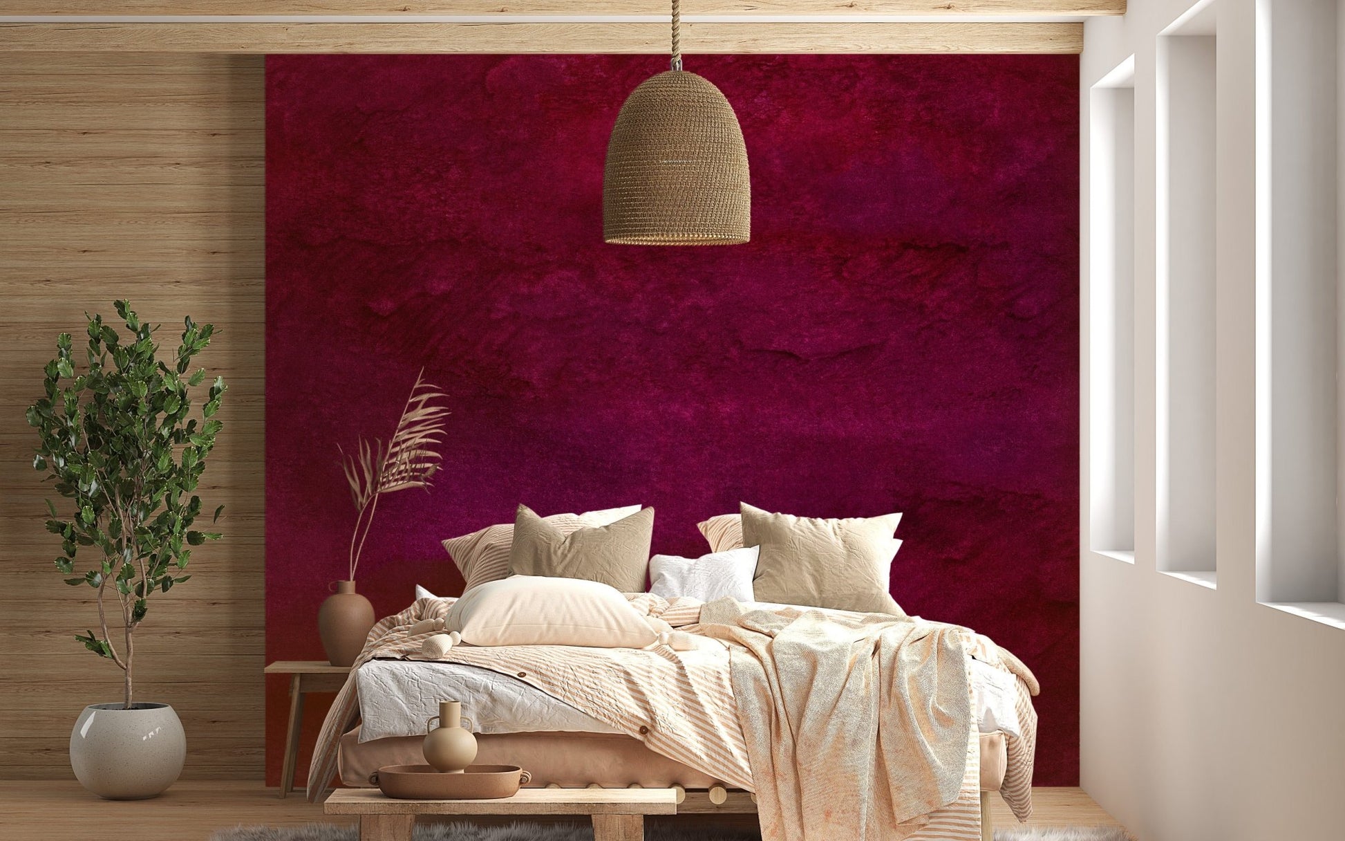 Vibrant maroon artistic wall mural design A833