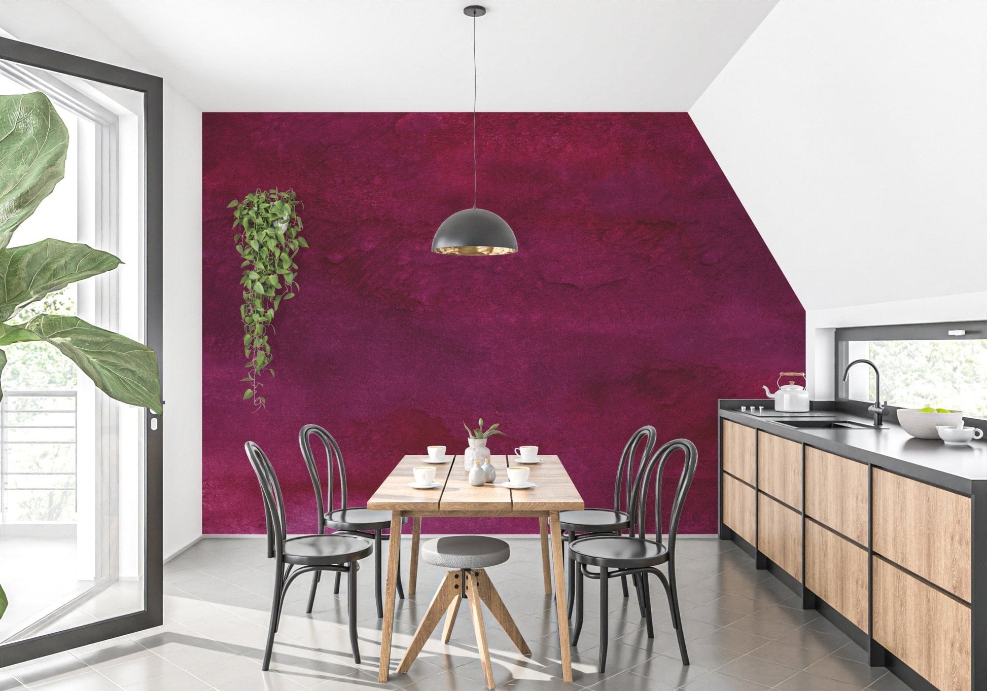 Peel and stick maroon mural wallpaper A833