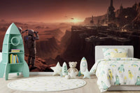 Mars Colony Vista Wall Mural set behind floor cushions in a cozy play corner