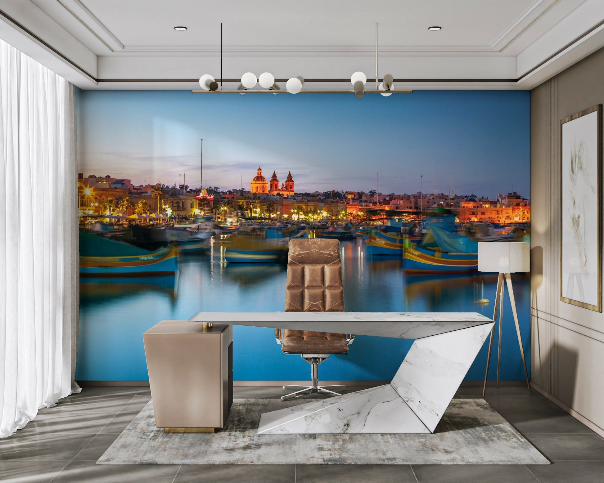 The sky is bright and sunny.

