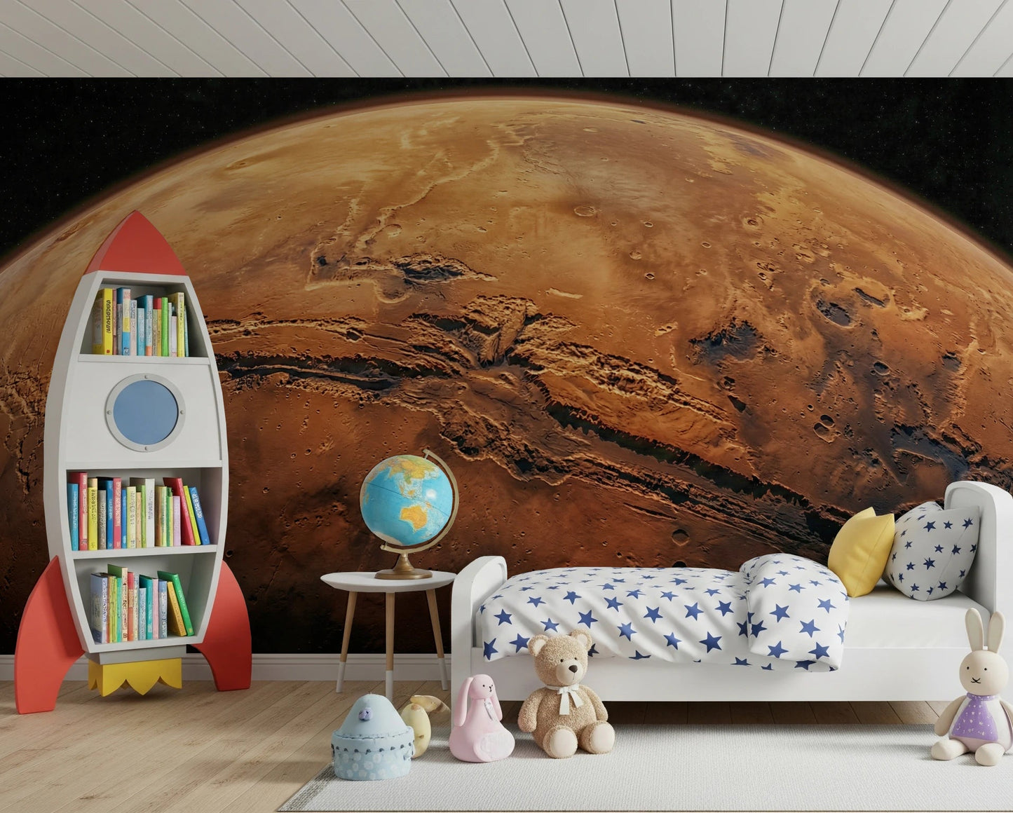 Reading corner updated with Martian Vista Wall Mural and a warm cosmic backdrop, GD8560