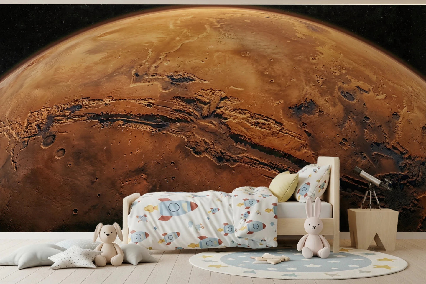 Bedroom brought to life by Martian Vista Wall Mural and space adventure decor, GD8560