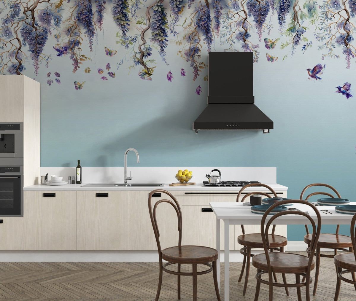 Wisteria romance blue wallpaper mural for a serene, elegant look.  DTIL20