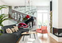 Soft lit guest room with Masquerade Romance Wall Mural.