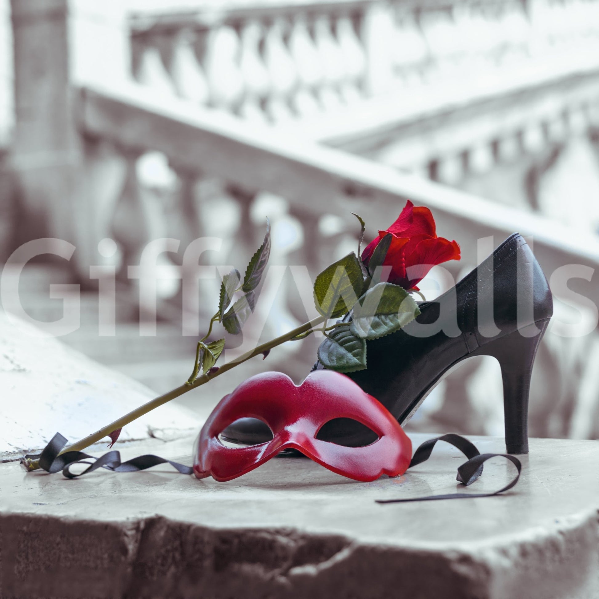 Masquerade Romance Wall Mural used as a focal point in a quiet study.