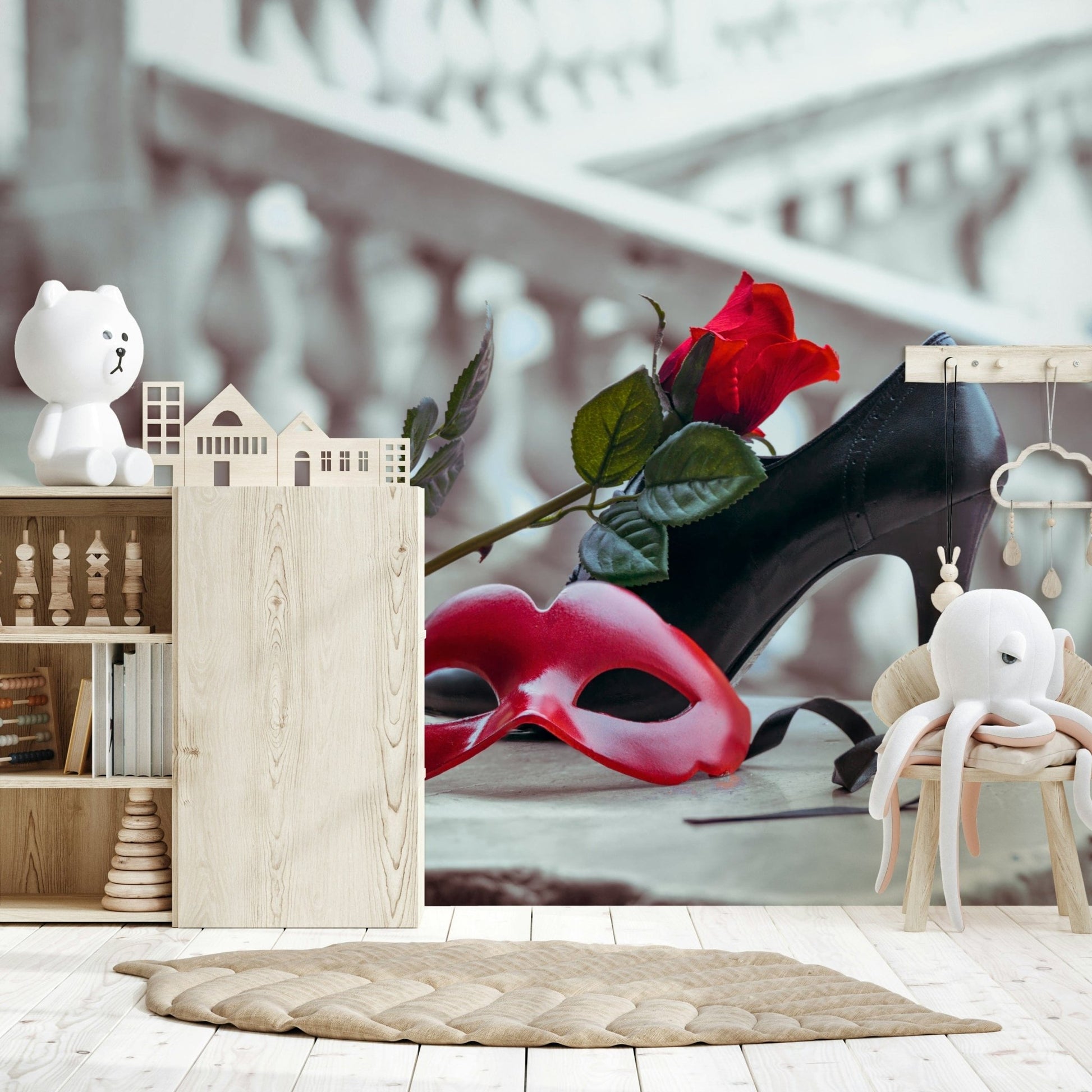 Elegant floral patterned wallpaper for a sophisticated office feature wall.