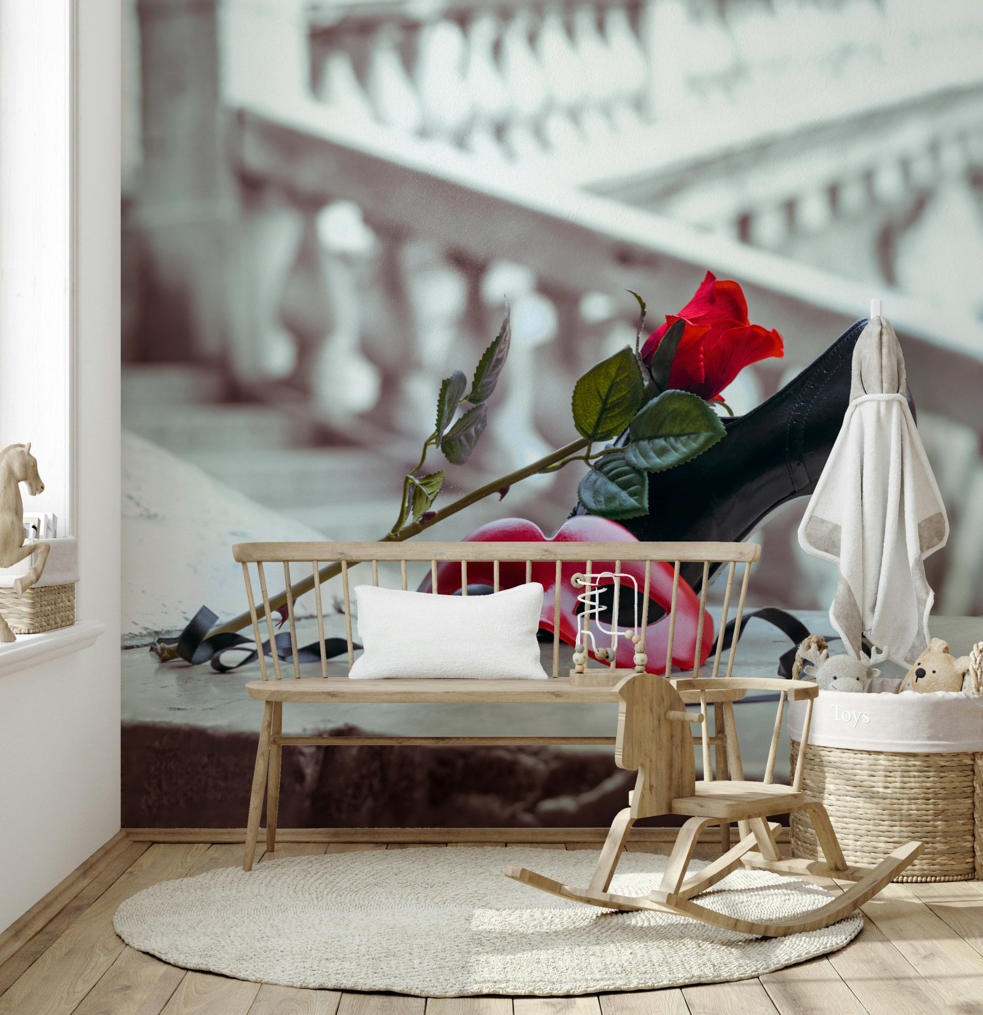 Textured look wallpaper for a chic master suite renovation.