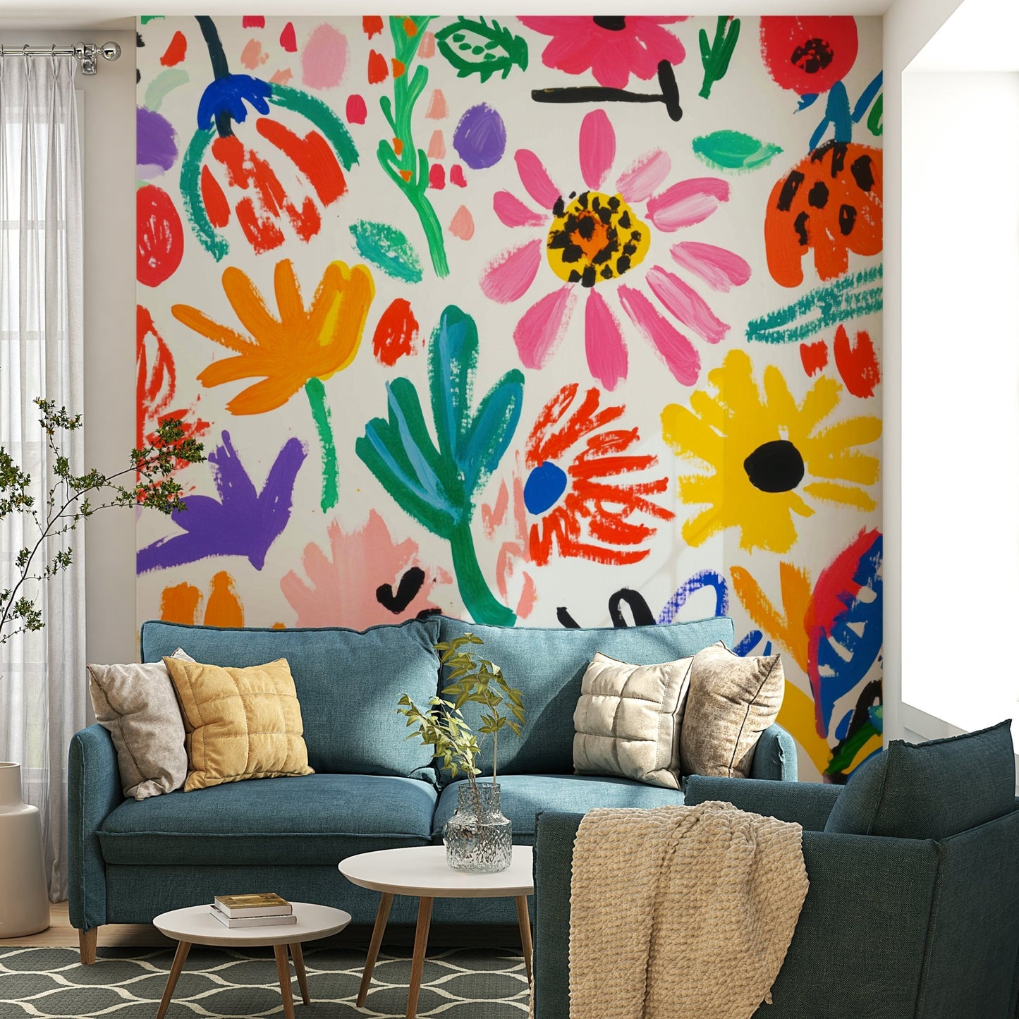 Matisse-style wall mural with artistic floral patterns

