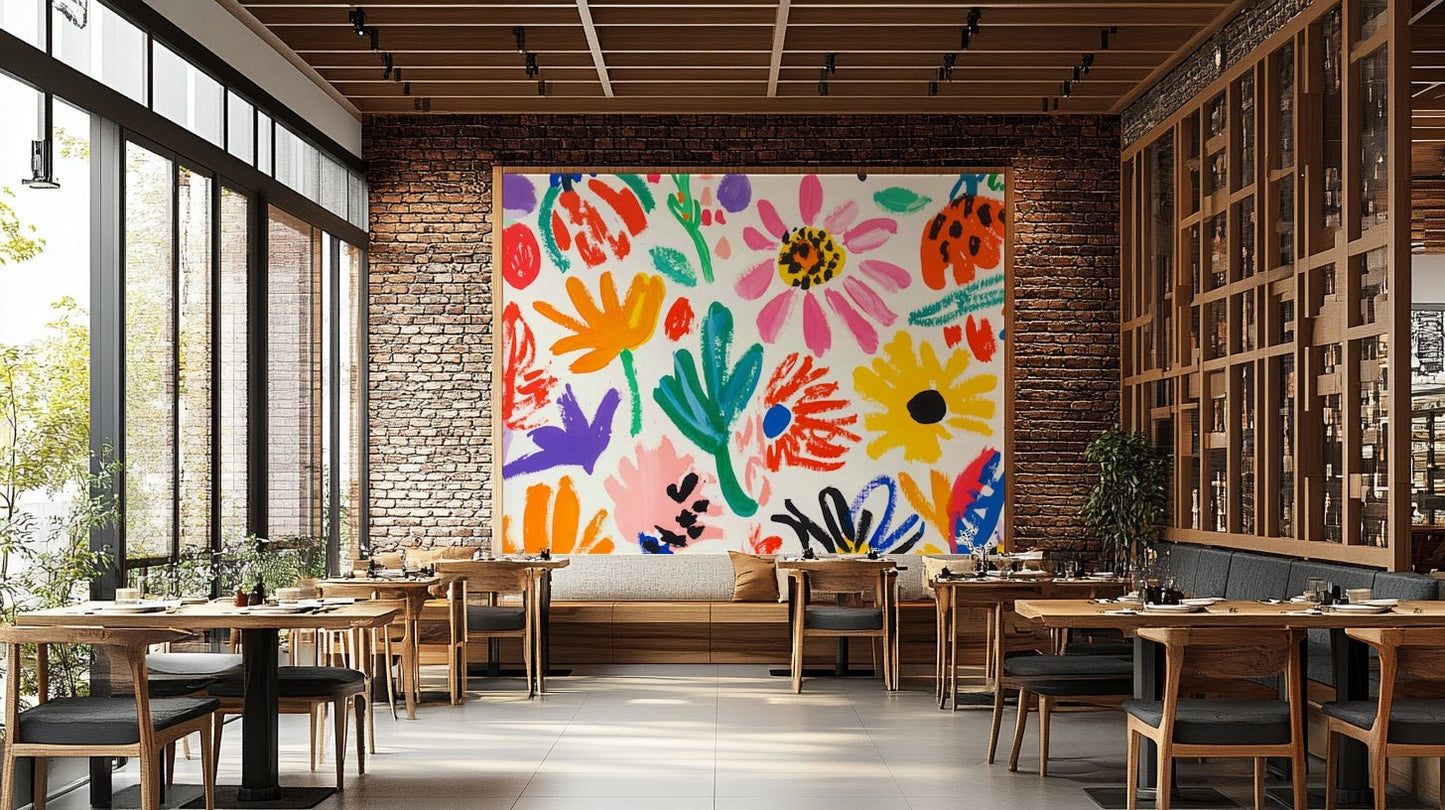 Close-up of simplified flower forms in vibrant hues

