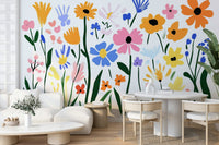Art-inspired mural with expressive flower compositions, GD2135