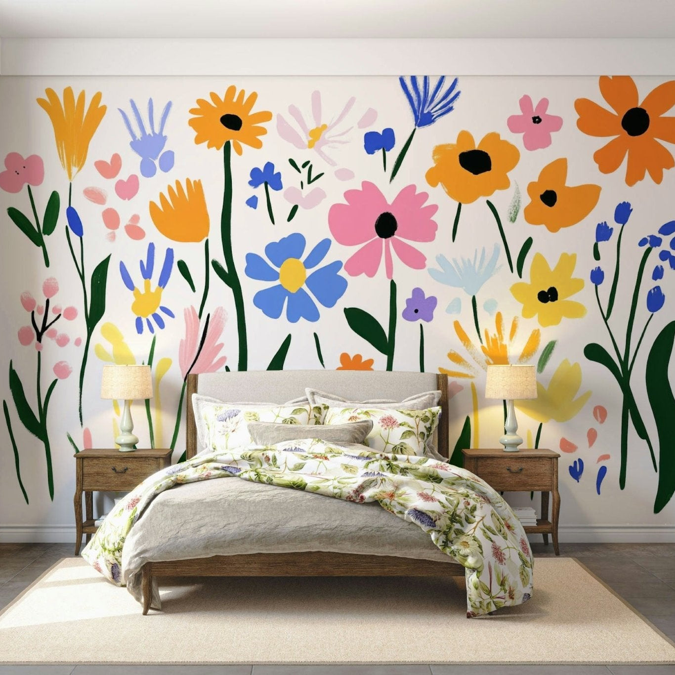 Vibrant wall mural inspired by Matisse's botanical art, GD2135
