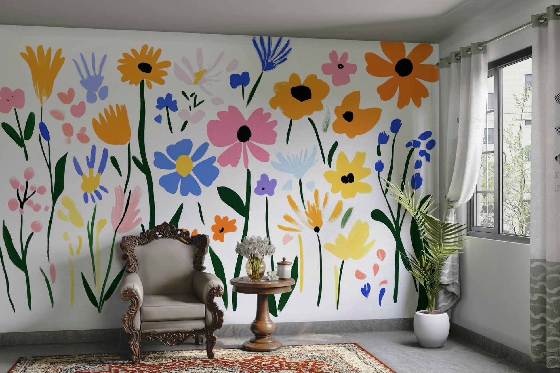 Matisse Flower Garden mural with bold cut-out florals, GD2135