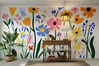 Close-up of cut-out floral forms in bright mural colors, GD2135