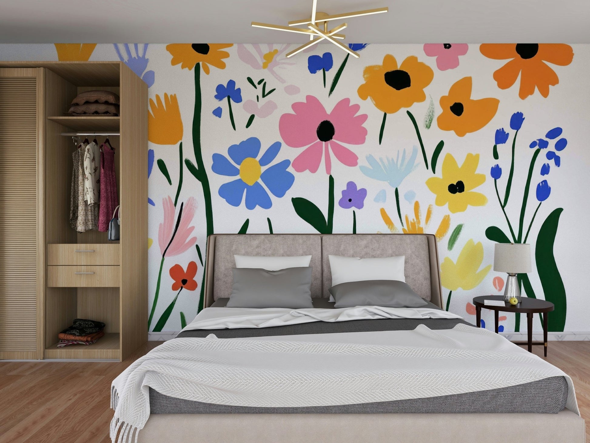 Modern living space with abstract garden wall mural, GD2135