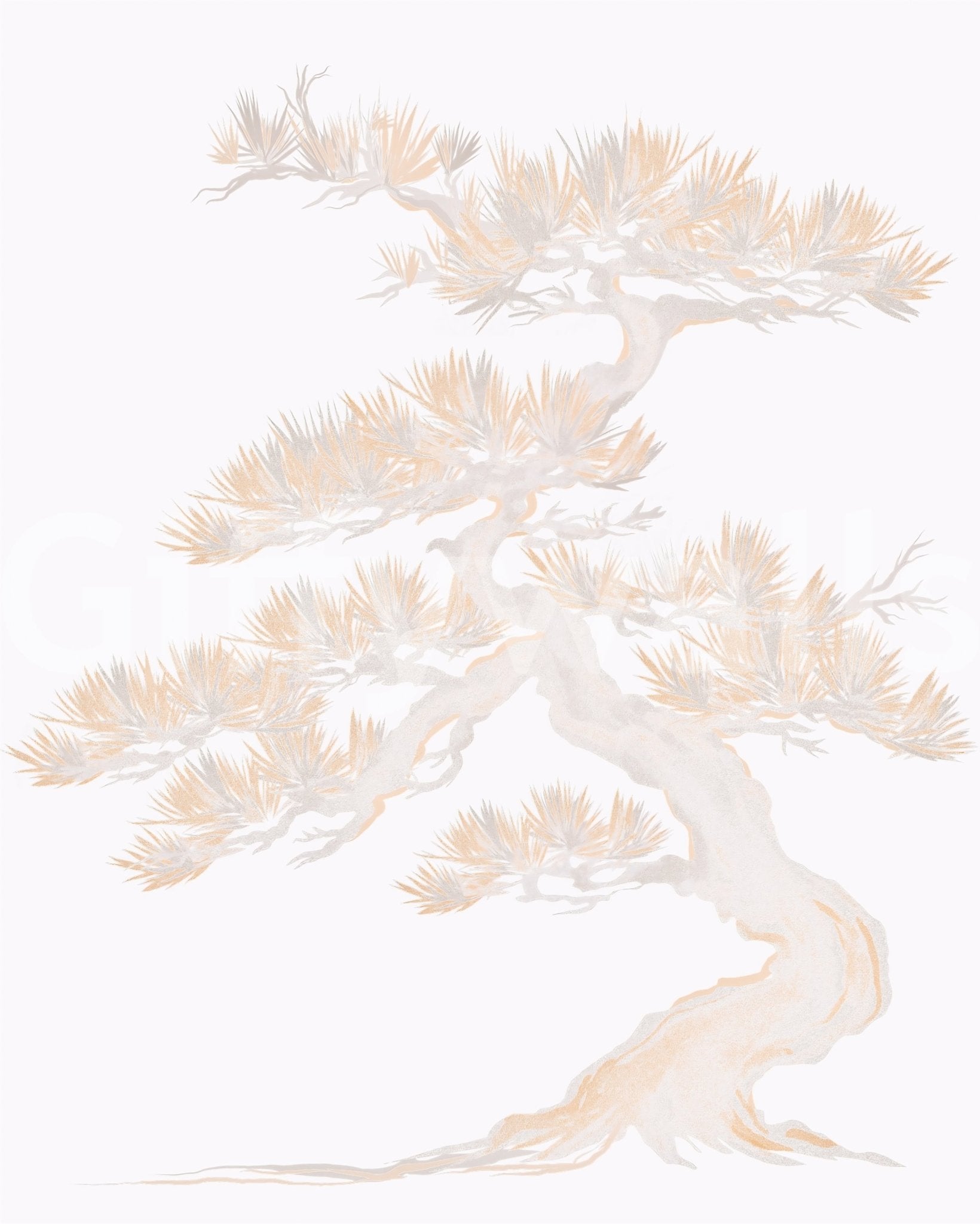 Off-white background holds soft cream branches across this Japanese wall muralGD9496