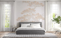Spreading branches reach outward in soft layers across this matsu pine wall muralGD9496