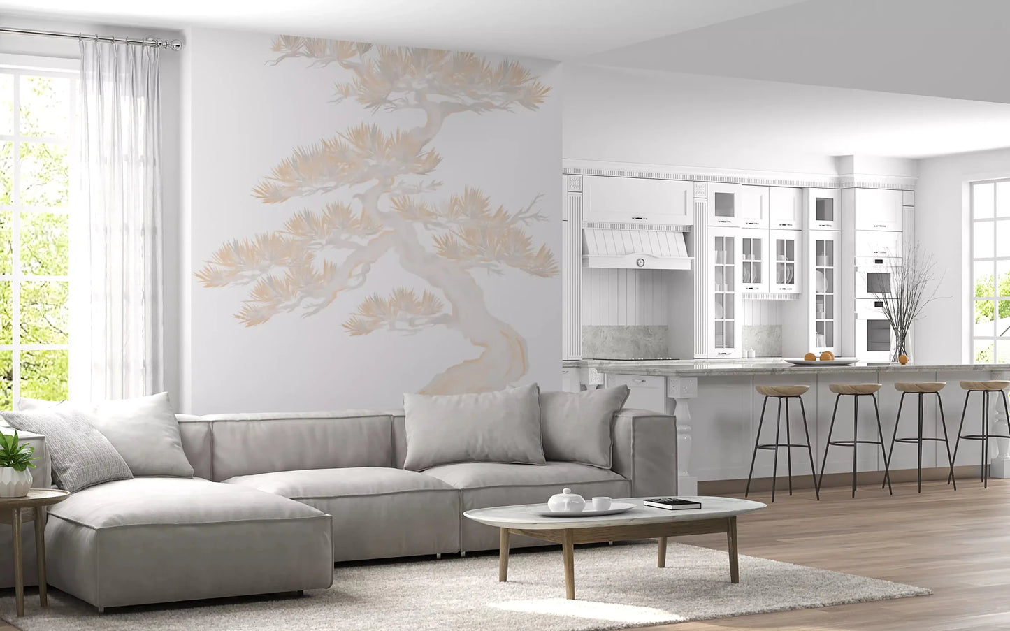 Peach-and-cream needle clusters fan out across the Japanese pine wall mural
GD9496
