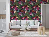 Bright hallway with Charcoal Black Peacock Fantasy Garden Wallpaper accents