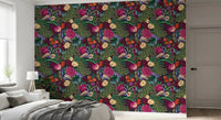 Bedroom  backdrop in Charcoal Black Peacock Fantasy Garden Wallpaper