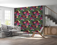 Sunlit loft room using Charcoal Black Peacock Fantasy Garden Wallpaper