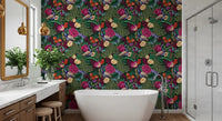 Bathroom finished in Dark Green Peacock Fantasy Garden Wallpaper, GD8937