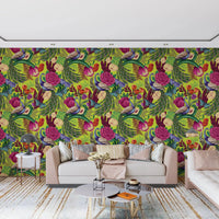 Sunlit sitting area using Neon Green Peacock Fantasy Garden Wallpaper