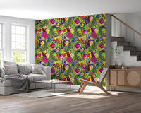 Living room featuring Neon Green Peacock Fantasy Garden Wallpaper