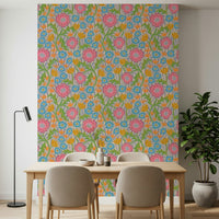 Retro Maybelle Floral Deco art wallpaper for walls vintage color bloom design.