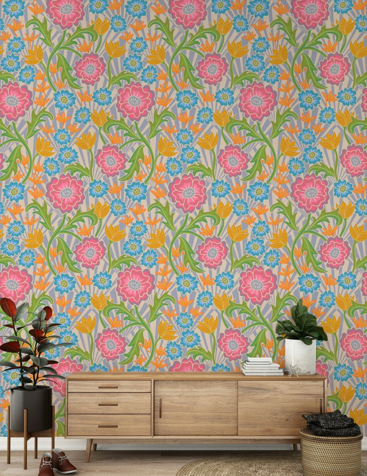Wallpaper mural Maybelle Floral Deco Art Nouveau geometric floral pattern.