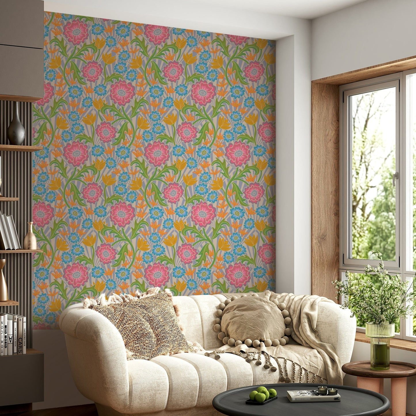 Graphic Maybelle Floral Deco wallpaper for walls detailed floral line work.