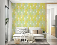 A peaceful modern abstract mural on decorative wallpaper.