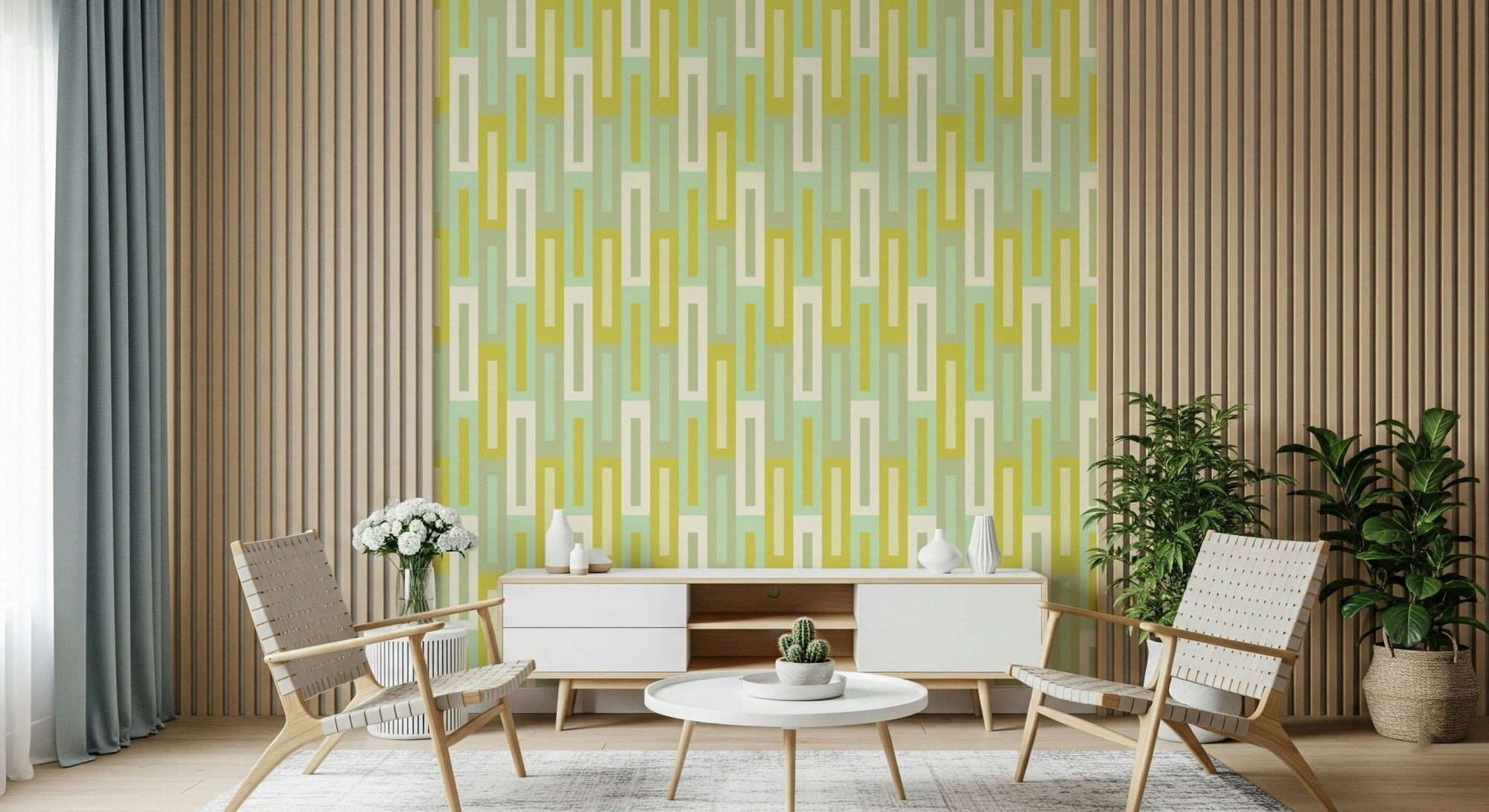 A beautiful maze of greens wallpaper mural with lush, abstract foliage., GD5981