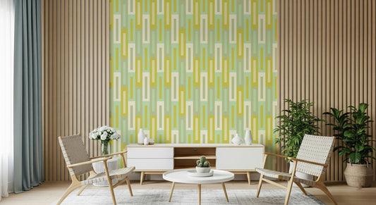 A beautiful maze of greens wallpaper mural with lush, abstract foliage.