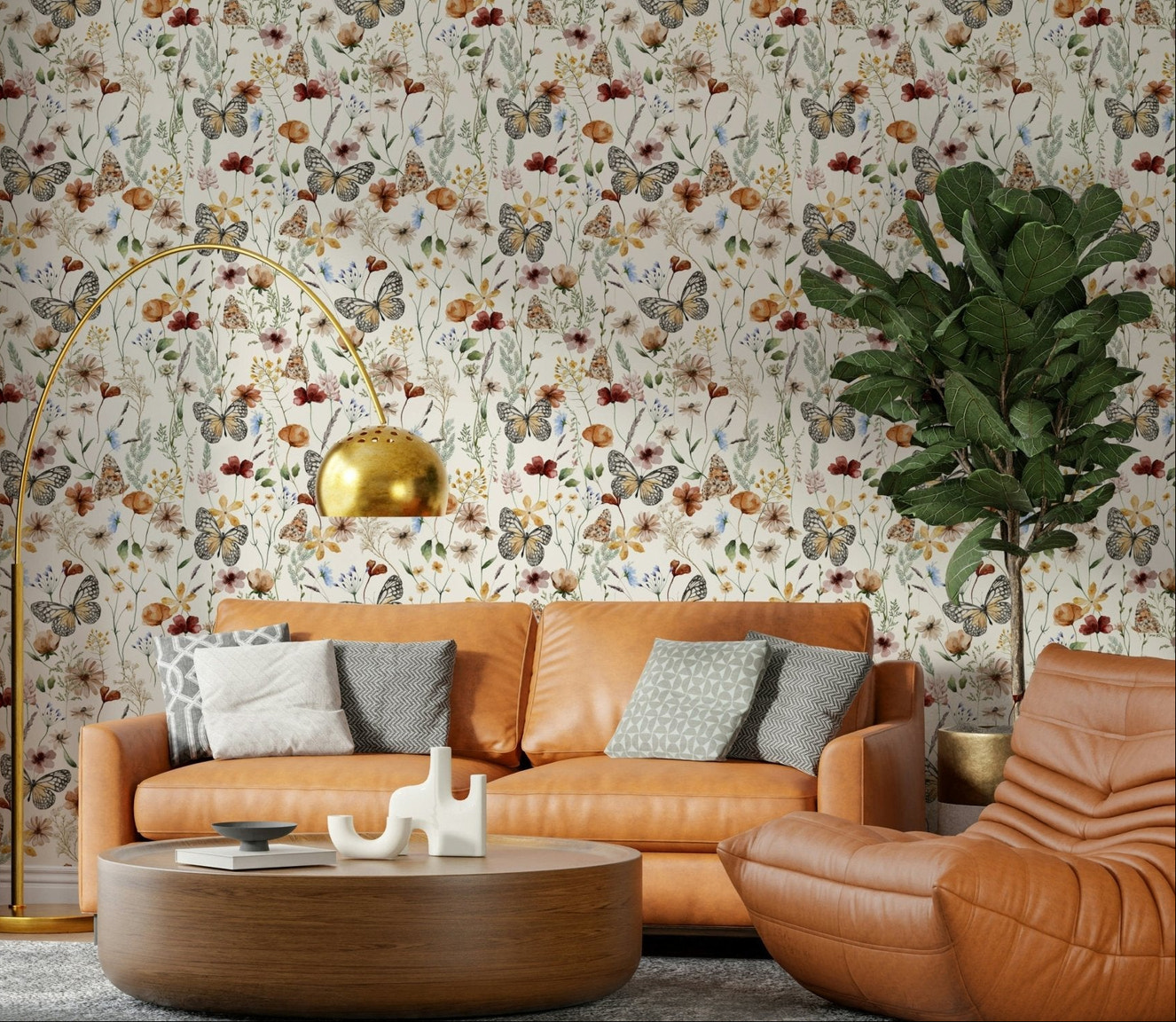 Neutral background wall mural with flying insects