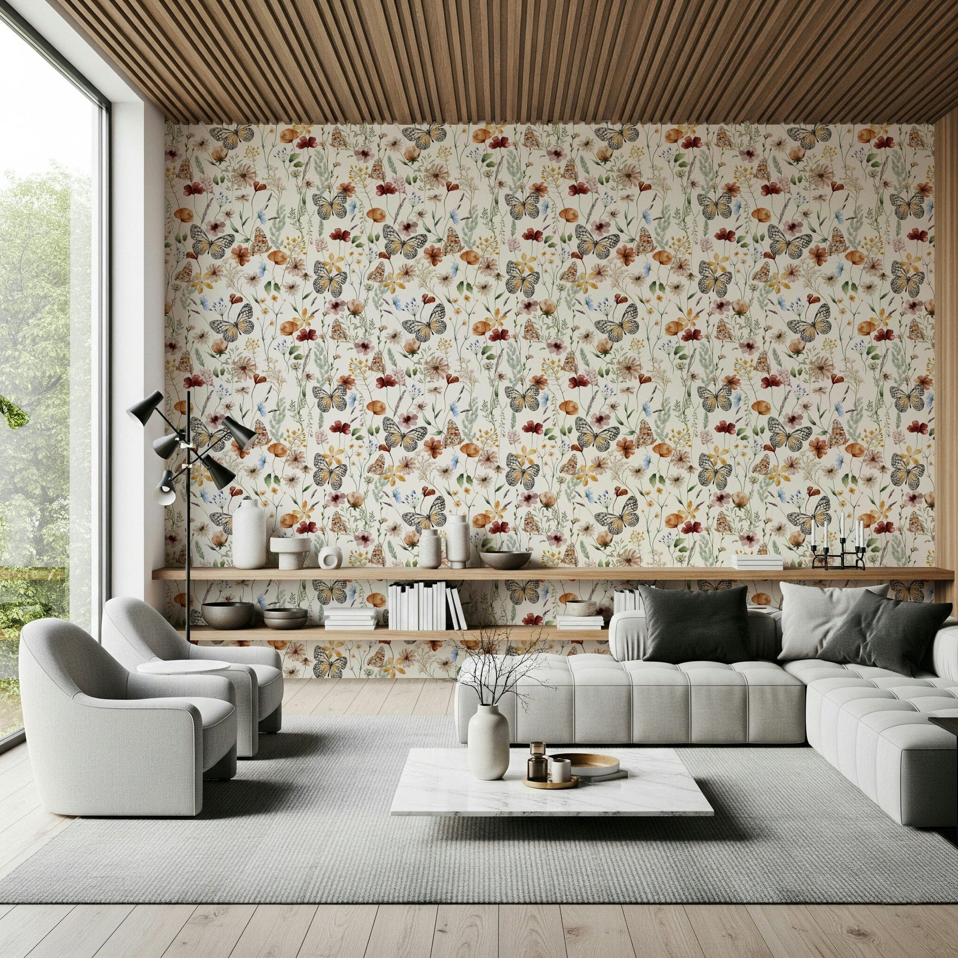 Charming rustic wildflower print Meadow Butterflies