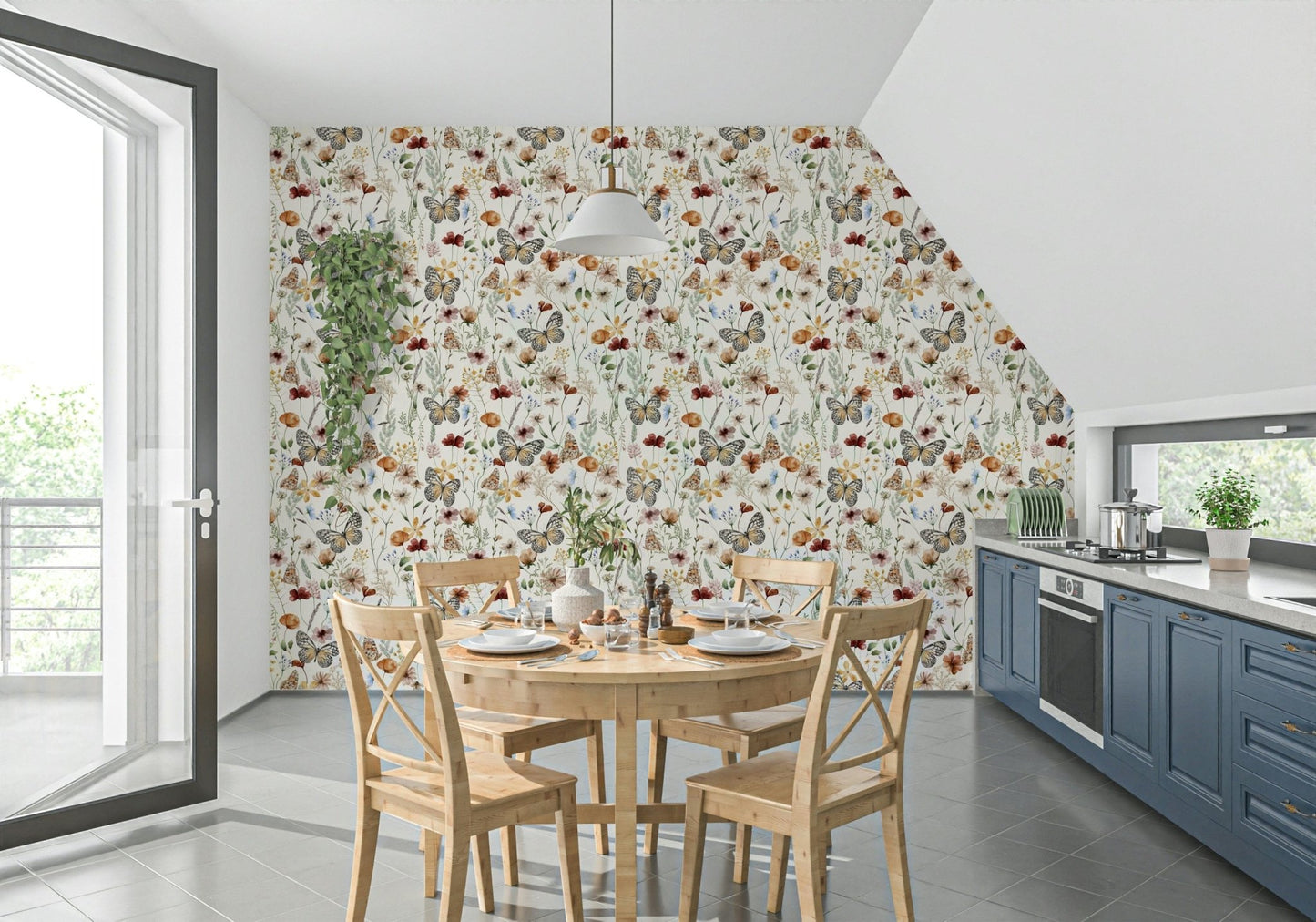 Custom wallpaper mural Meadow Butterflies watercolor