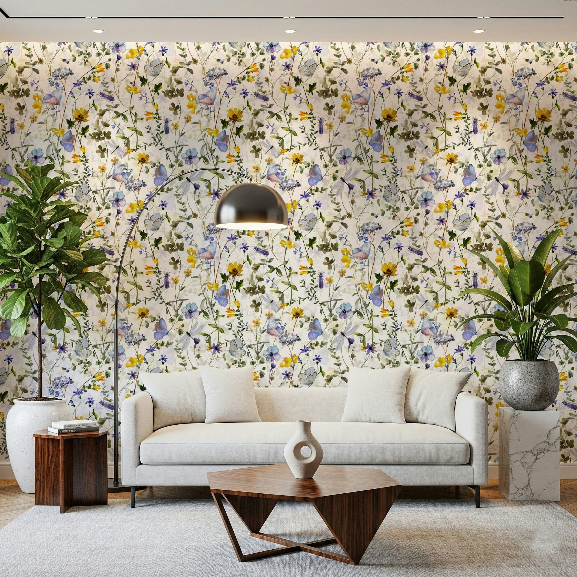 Artistic peel and stick garden wallpaper Meadow Butterfly Whispers., GD7177