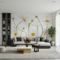 A peaceful flower design mural on decorative wallpaper.