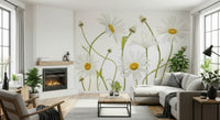 A graceful subtle bloom wall mural in soft, elegant tones.